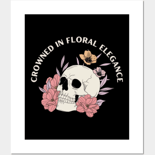 Crowned in Floral Elegance, skull with flowers Posters and Art